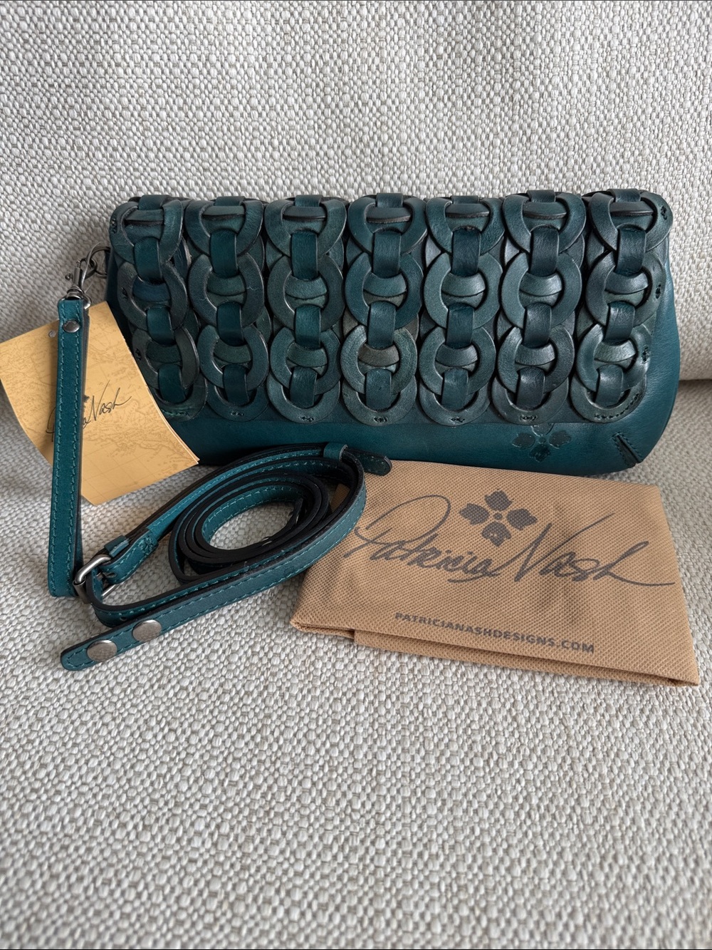 NWT: Leather Crossbody/Wristlet Clutch in Teal